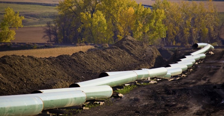 Image: Handout photograph shows the Keystone Oil Pipeline is pictured under construction in North Dakota