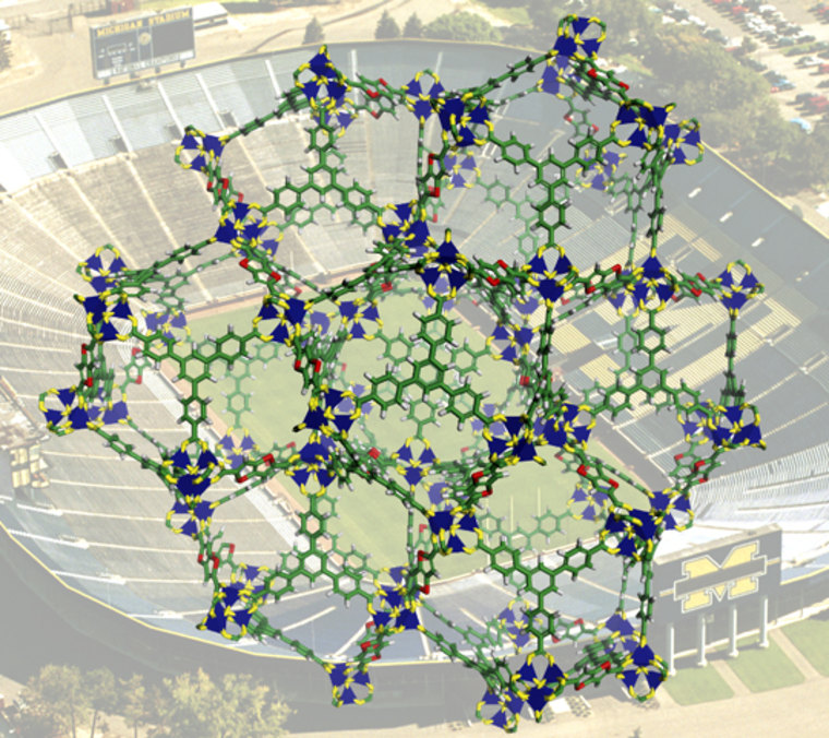 Adam Matzger |
 
Excellent Absorption

One-thirtieth of an ounce of a newly developed zinc-oxide crystal has enough surface area to cover an entire football field. Scientists say this labyrinthine material could eventually store hydrogen for cars or pull planet-warming carbon dioxide out of the air. |