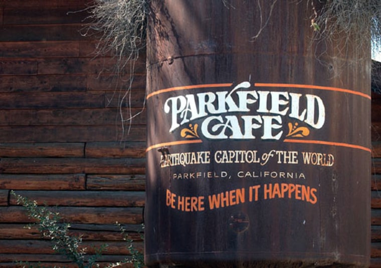 A cafe in Parkfield, Calif., advertises the city as the "Earthquake Capital of the World." A new study conducted following an earthquake in Parkfield in 2004 suggests that faint tremors along fault lines may help to predict future quakes. 
