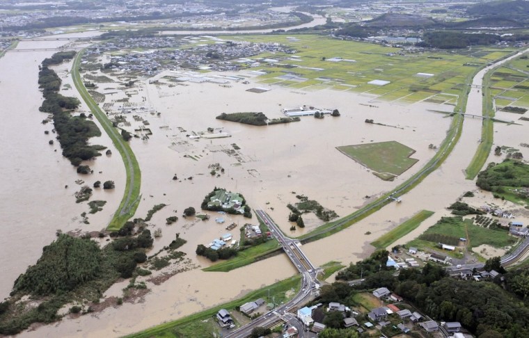Image: An aerial view of flooded Toyokawa, central Japan is pictured by Kyodo