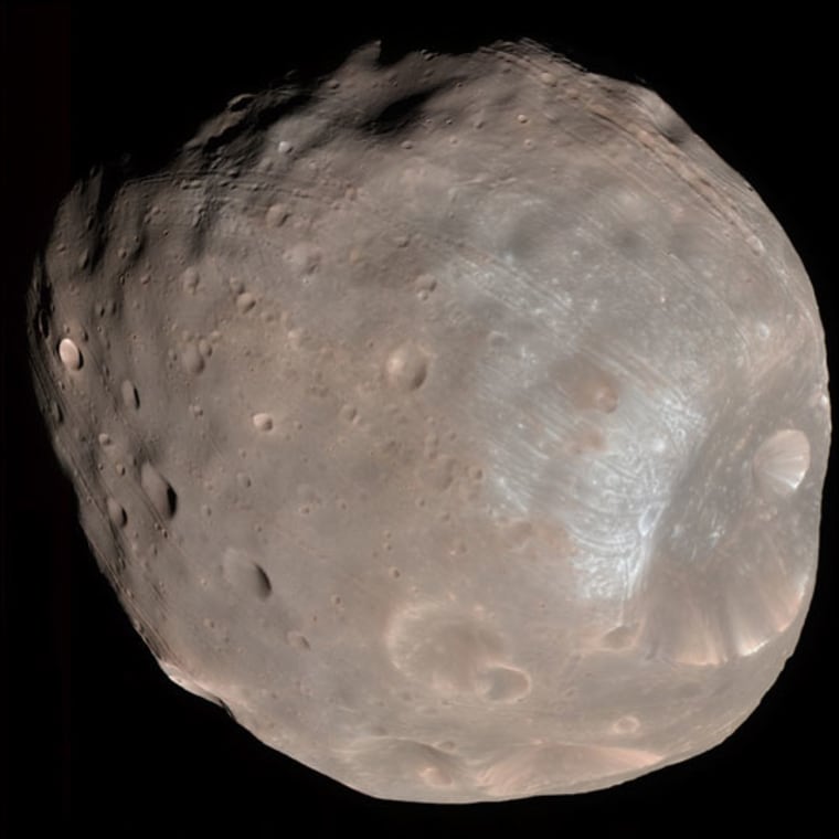 NASA |
 
Phobos
This NASA image shows the Martian moon Phobos, believed to have once been an asteroid that was snagged by the Red Planet's gravity and then became an orbiting moon. A Russian mission to the moon will test whether living organisms can survive the ride to space and back. | Discovery News Video

 
« back to article