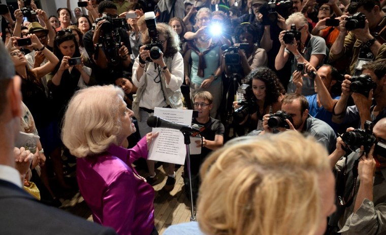 Image: Plaintiff Edith Windsor address supporters at the LGBT Community Center of New York after the Supreme Court ruled that the Defense of Marriage Act (DOMA), which prevents the federal government from recognizing same-sex, is unconstitutional