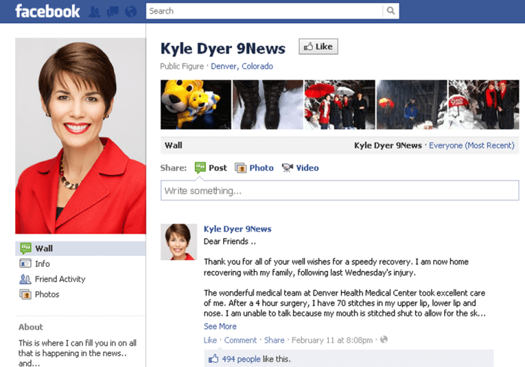 Image: Kyle Dyer via facebook.com comments on her recovery after a dog bite on air