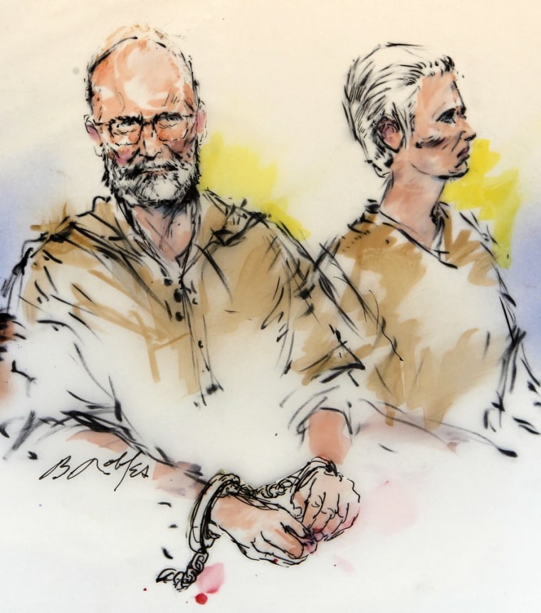 Image: Accused Boston crime boss James \"Whitey\" Bulger and his girlfriend Catherine are shown during their arraignment in federal court in Los Angeles