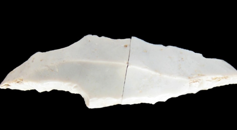 Alan Saville |
 
Made by Prehistoric Scots
A prehistoric flint tool uncovered in a field at Howburn Farm, Elsrickle, South Lanarkshire, in the southern part of Scotland.