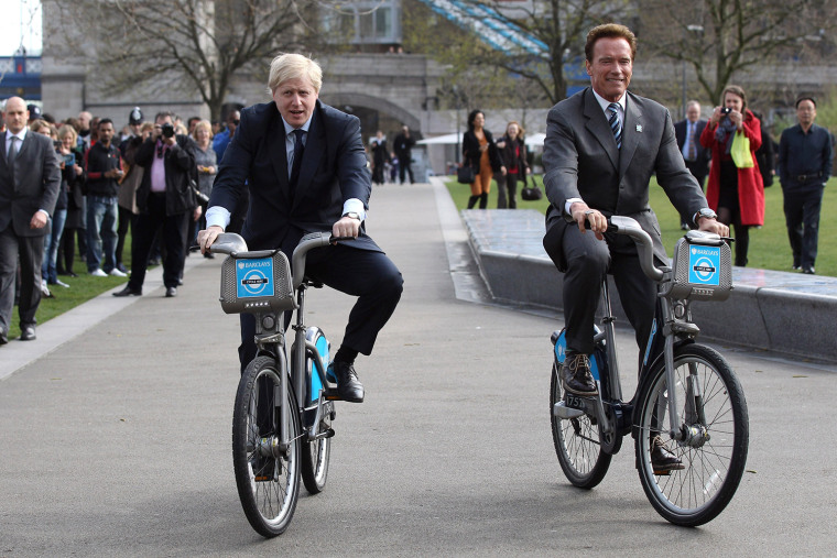 Image: The Mayor Of London Boris Johnson And Governor Arnold Schwarzenegger Promote London's Cycle Hire Scheme