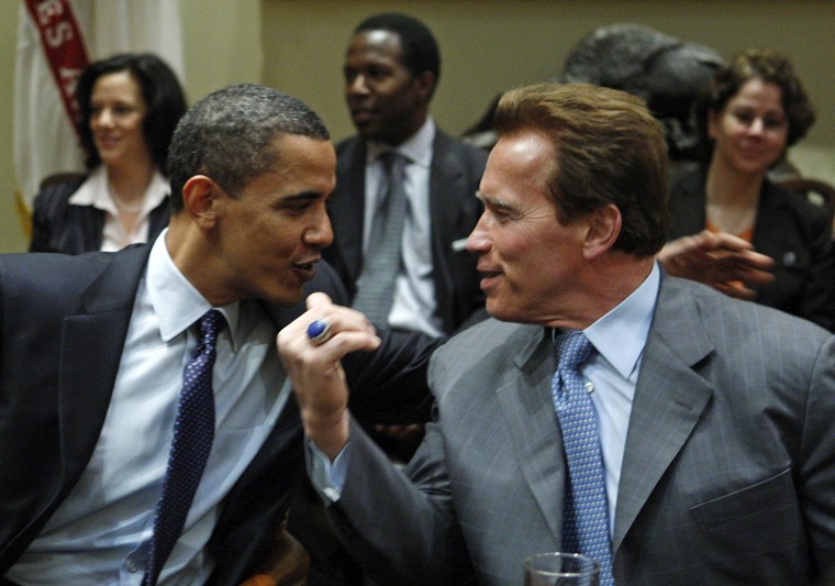 Image: U.S. President Barack Obama meets with California Governor Arnold Schwarzenegger at the White House in Washington