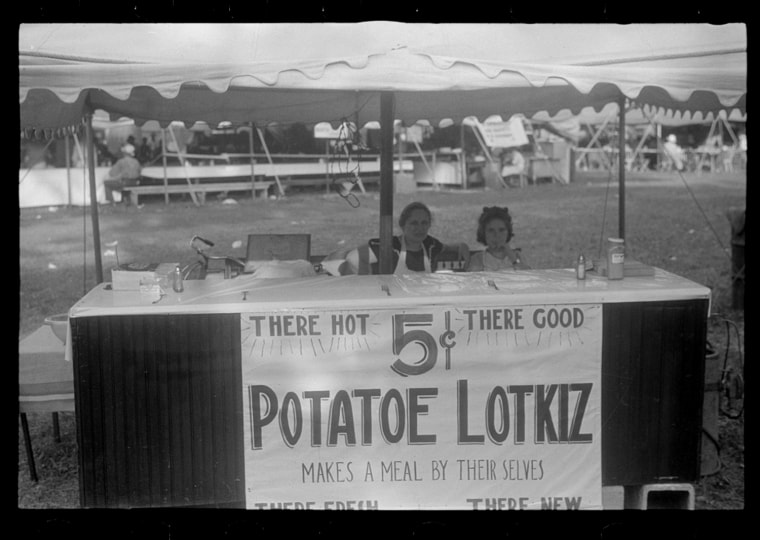 Refreshment stand at county fair, central Ohio 1938