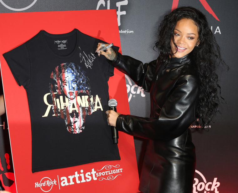 Image: Singer Rihanna Launches 'The Clara Lionel Foundation' Tee Shirts At Hard Rock Cafe In Paris