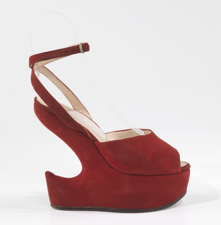 Victor (American). Platform Sandal, circa 1940. Leather. Brooklyn Museum Costume Collection at The Metropolitan Museum of Art, Gift of the Brooklyn Museum, 2009; Gift of Vivian Mook Baer in memory of Sylvia Terner Mook, 1983. 2009.300.1614a, b. Brooklyn Museum photograph, Mellon Costume Documentation Project, Lea Ingold and Lolly Koon, photographers