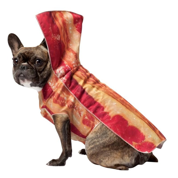 Bacon

http://www.buycostumes.com/p/803217/bacon-pet-costume


Look alive there, pooches, for today we're not dressed like salt pork, we're not garbed as ham. We... Are... BACON!

Let your pup live the dream and be the candy of meats in this deliciously wry Bacon Pet Costume. It's a fact among carnivores -- bacon-wrapped food is so much better than non-bacon wrapped food. Your dog is awesome already. Now imagine your furry friend wrapped in that cured and smoky pork product. The awesome meter just pinged off the chart, right? This sizzling style comes complete with a one-piece polyester bodysuit.
A streak of fat, a streak of lean and lots of goodness in between. Dawg, that's how Fido rolls while wearing this one-piece, realistic-looking bacon tunic with easy-in, easy-out Velcro closure and holes for a pet's legs, rear end, and head.
Includes: One-piece bodysuit.
Bacon isn't just a breakfast favorite or a sandwich savior. Doggone it, it's the duct tape of food. Don't be afraid to ha