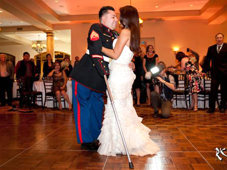 Juan Dominguez and his wife Alexis share a moment on the dance floor at their wedding last month.
