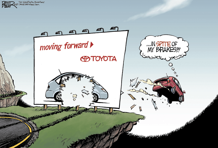 Cartoons Toyota takes a fall