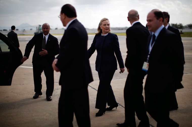 Image: U.S. Secretary of State Hillary Clinton arrives in Tunis