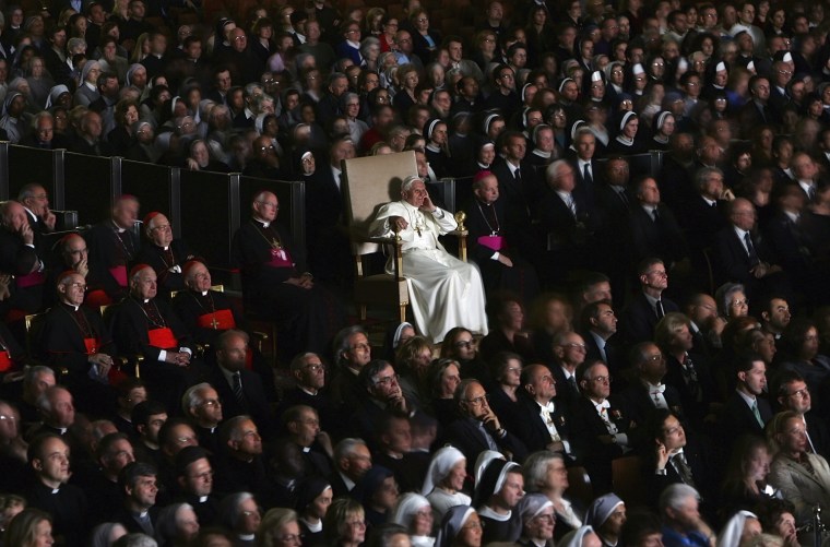 Image: File photo of Pope Benedict XVI watching the movie \"Karol, un uomo divenuto papa\" at the Vatican