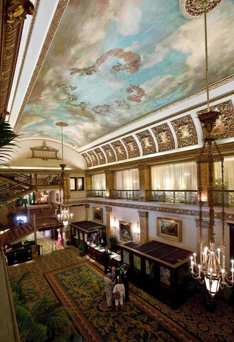 This is the lobby of the Pfister Hotel seen Tuesday, July 7, 2009, in Milwaukee. The Pfister is Milwaukee's most regal address, having hosted every U.S. president since William McKinley and scores of celebrities. Today it's the place to stay for upscale business travelers and out-of-town visitors, including many Major League Baseball teams. (AP Photo/Morry Gash)