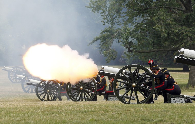 Image: The King's Troop Royal Horse Artillery fire a 41 Gun Royal Salute to mark the birth of the royal baby, in Green Park in central London