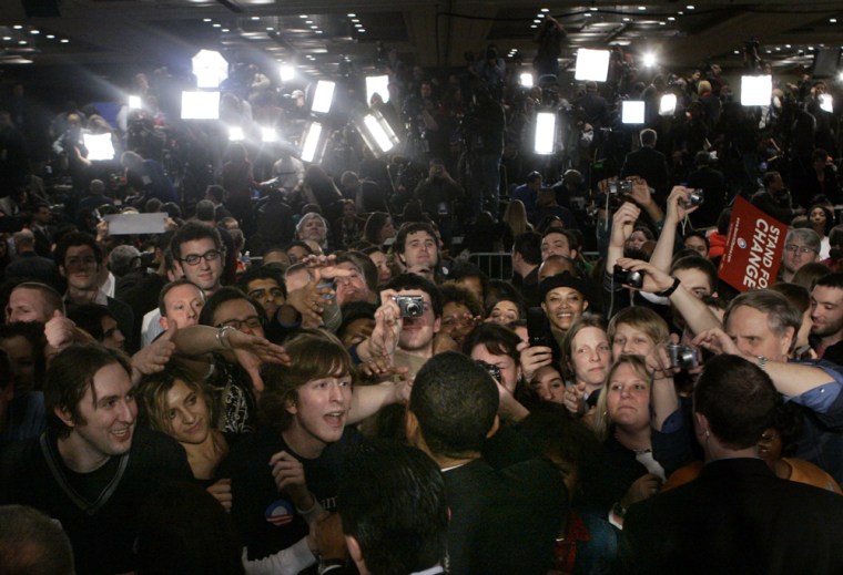 Image: Barack Obama works the crowd on Super Tuesday.