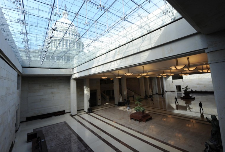 The Capitol Dome is visible through the skylights of the new Capitol Visitor Center on Capitol Hill in Washington, Monday, Nov. 10, 2008. (AP Photo/Susan Walsh)