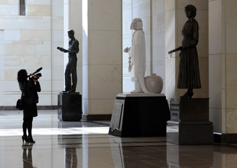 Statues in Emancipation Hall are photographed in the new Capitol Visitor Center on Capitol Hill in Washington, Monday, Nov. 10, 2008. (AP Photo/Susan Walsh)