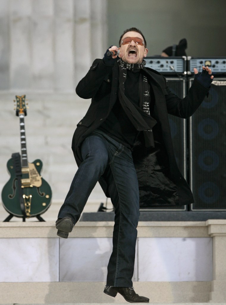 Bono of U2 performs during the We Are One - Inaugural Celebration at the Lincoln Memorial in Washington