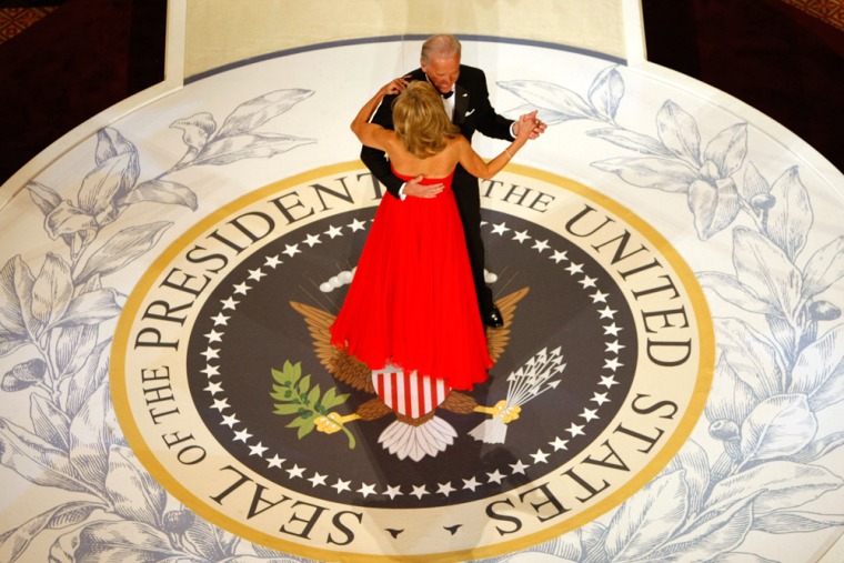 Vice President Joe Biden dances with his wife Jill at the Commander In Chief Ball on inauguration night in Washington, Tuesday, Jan. 20, 2009. (AP Photo/Gerald Herbert)