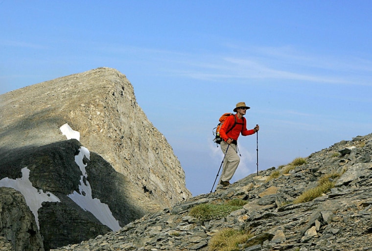 A hiker climbs Mount Olympus, the legend