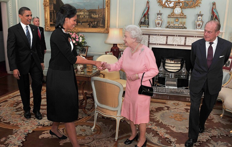 Image: The Obamas greet Queen Elizabeth II and Prince Philip