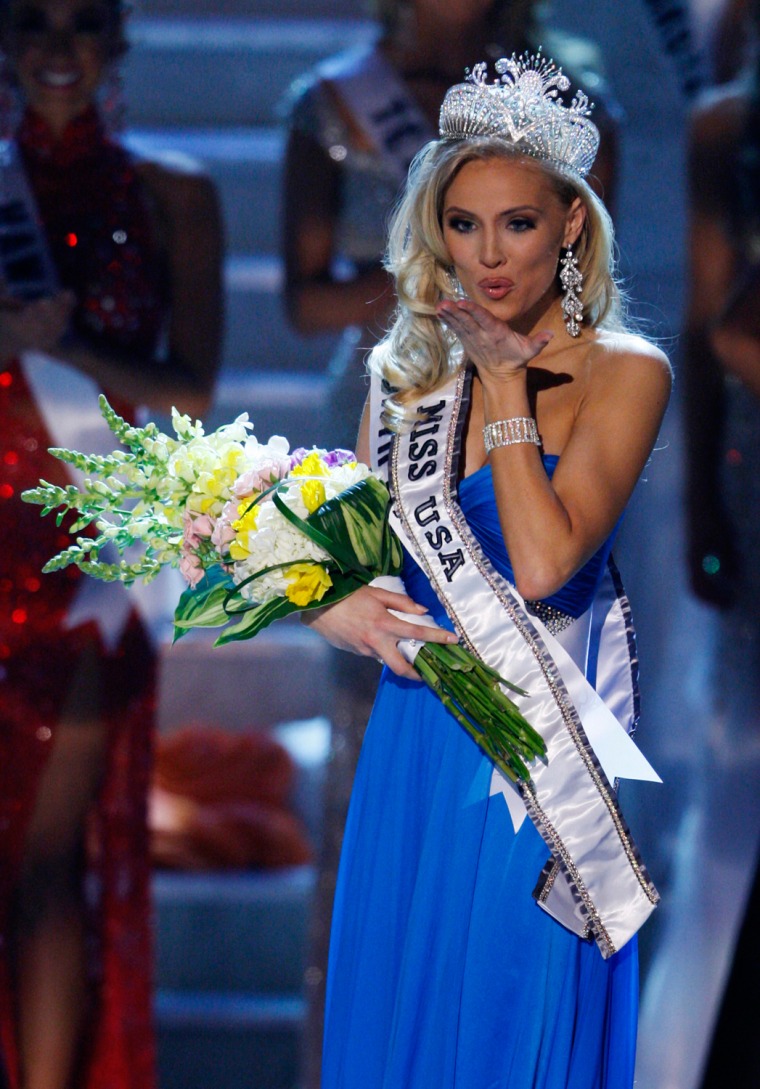 Miss North Carolina Dalton blows a kiss to a TV camera after being crowned Miss USA 2009 in Las Vegas