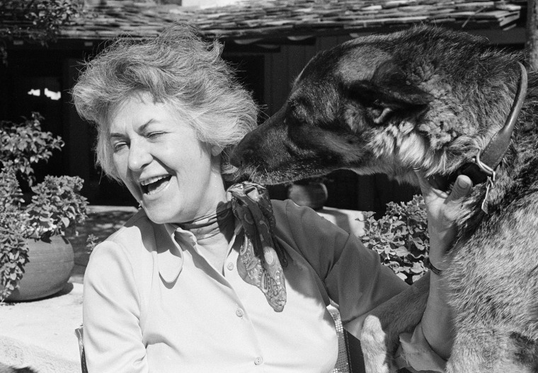 FILE - This March 13, 1978 file photo shows actress Beatrice Arthur with her dog Julie at her home in Los Angeles. Family spokesman Dan Watt says the 86-year-old Arthur died at home early Saturday, April 25, 2009. He says Arthur had cancer, but declined to give further details. (AP Photo/Wally Fong, File)