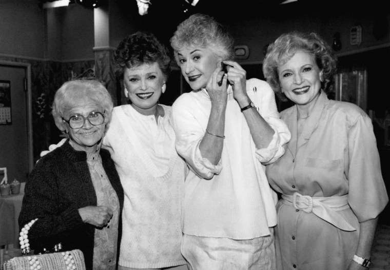 FILE - This Dec. 25, 1985 file photo shows the stars of the television series \"The Golden Girls\" during a break in taping in Hollywood, Calif. From left are, Estelle Getty, Rue McClanahan, Bea Arthur and Betty White. Family spokesman Dan Watt says 86-year-old Bea Arthur died at home early Saturday, April 25, 2009. He says Arthur had cancer, but declined to give further details. (AP Photo/Nick Ut, File)