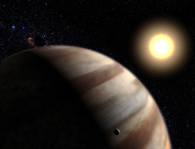 November 27, 2001: Astronomers using the Hubble Space Telescope have made the first direct detection of the atmosphere of a planet orbiting a star outside our solar system. Their unique observations demonstrate that it is possible with Hubble and other telescopes to measure the chemical makeup of alien planet atmospheres and to potentially search for the chemical markers of life beyond Earth. The planet orbits a yellow, Sun-like star called HD 209458, located 150 light-years away in the constellation Pegasus.