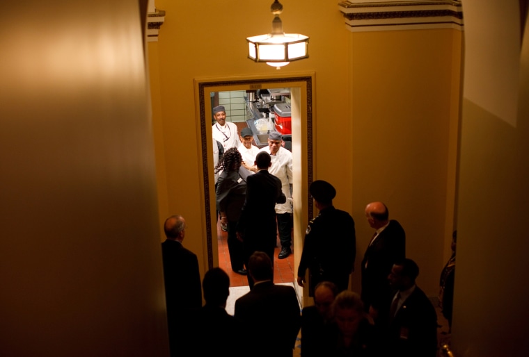 President Barack Obama greets kitchen staff prior to a lunch at the U.S. Capitol, Washington, D.C. 1/27/09
Official White House Photo by Pete Souza