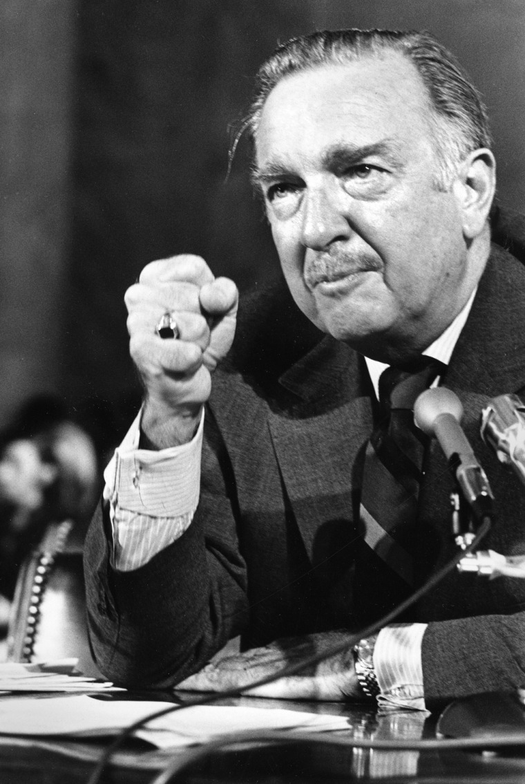Television newsman Walter Cronkite says government control over broadcasting is like a threatening axe hanging over the industry, Sept. 30, 1971. Cronkite went before a Senate sub-committee today to testify on freedon of the press.