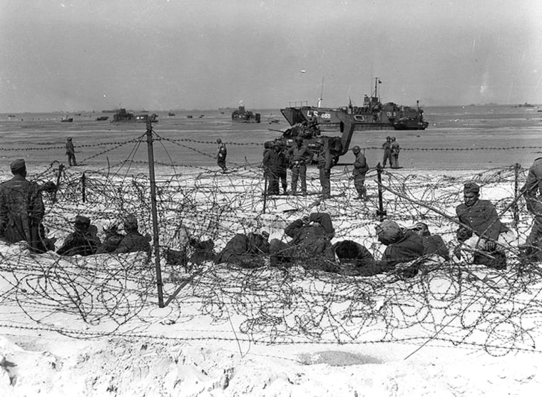 Prisoner of war enclosure on Utah Beach, June 6, 1944.
