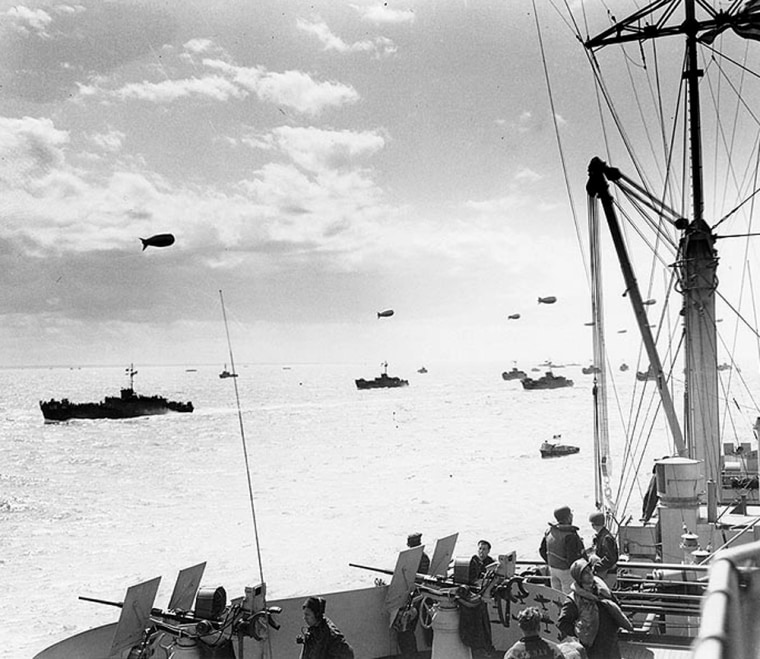 Convoy of LCI(L)s en route to the Normandy invasion beaches, June 6, 1944.
