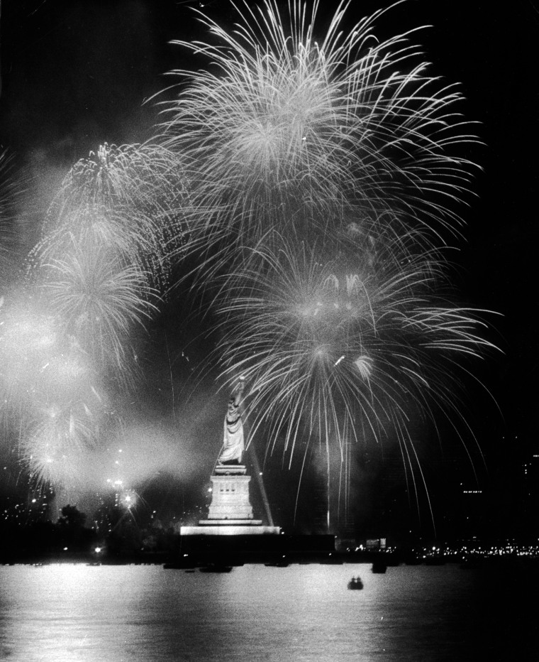 Bicentennial Fireworks Over Statue Of Liberty