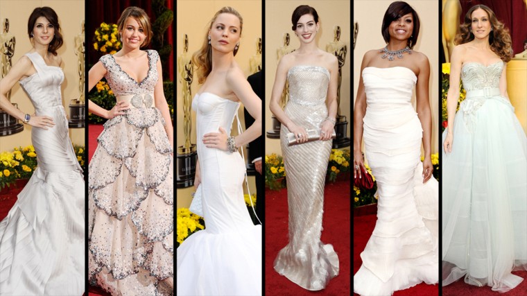 Actresses (L-R) Marisa Tomei, Miley Cyrus, Melissa George, Anne Hathaway, Taraji P. Henson and Sarah Jessica Parker arrive at the 81st Annual Academy Awards held at Kodak Theatre on February 22, 2009 in Los Angeles, California.
