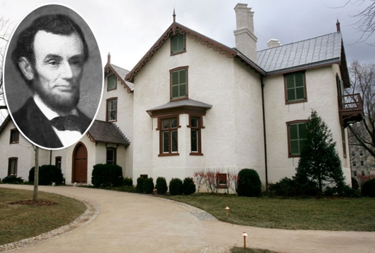 The newly renovated Lincoln's Cottage is seen in Washington on Jan. 15, 2008. (AP Photo/Jacquelyn Martin) INSET: President Abraham Lincoln is shown in a formal portrait, year unknown. (AP Photo)