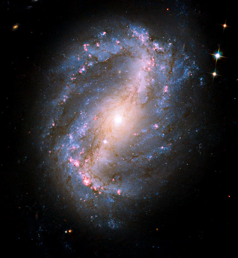 This is the first image of a celestial object taken with the newly repaired Advanced Camera for Surveys (ACS). The camera was restored to operation during the STS-125 servicing mission to upgrade the Hubble Space Telescope.
The barred spiral galaxy NGC 6217 was photographed on June 13 and July 8, 2009, as part of the initial testing and calibration of Hubble's ACS. The galaxy lies 6 million light-years away in the north circumpolar constellation Ursa Major.
