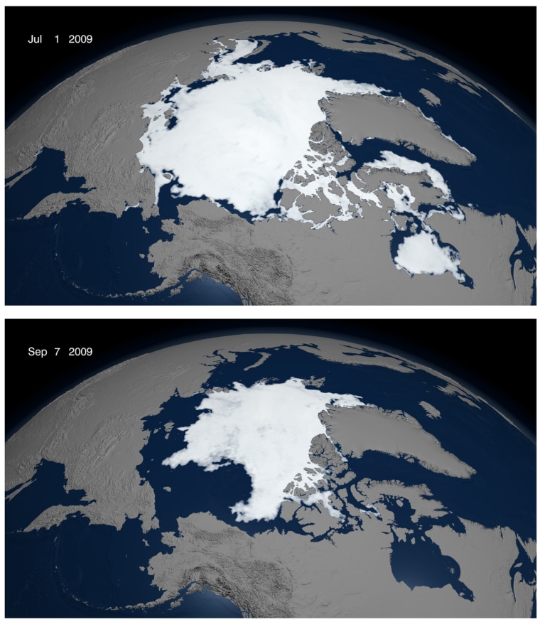 Image: Combination of animation stills showing Arctic ice sea levels in summer of 2009
