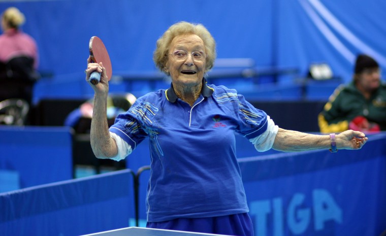 The oldest table tennis player is Dorothy de Low (Australia, b. 5 October 1910) who was 97 yr 232 days when she represented Australia at the XIV World Veterans Table Tennis Championships, at Rio de Janeiro, Brazil, on 25 May 2008.