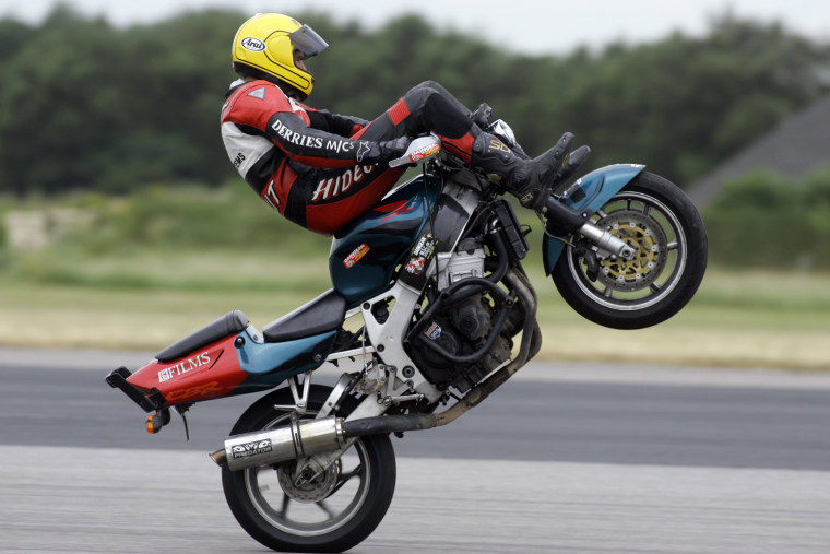 Fastest motorcycle handlebar wheelie
The fastest speed achieved during a wheelie on the handlebars of a motorcycle is 173.81 km/h (108 mph), by Enda Wright (Ireland) in Elvington, York, UK, on 11 July 2006.