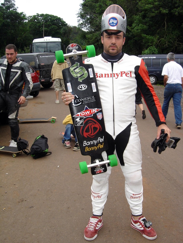 Fastest skateboard speed from standing
The fastest skateboard speed from a standing positions was 113 km/h (70.21 mph) and was achieved by Douglas da Silva (Brazil), at Teutonia, Rio Grande do Sul, Brazil, on 20 October 2007.