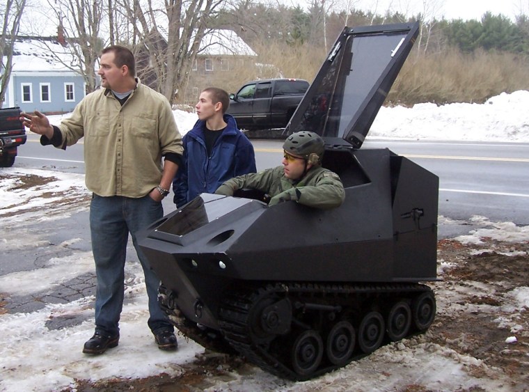 Smallest all-terrain armoured vehicle
Built by Howe and Howe Technologies and measuring less than 1 m (3 ft 3 in) wide, the PAV1 Badger is the smallest all-terrained armoured vehicle. It is powerful enough to break down doors but small enough to fit in a lift. It was commissioned by Civil Protection Services (CPS) of California, USA.