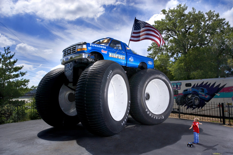 Largest monster truck
Bigfoot 5 is 4.7 meters (15 feet, 6 inches) tall with 3-meter-tall (10 feet) tires and weighs 17,236 kilograms (38,000 pounds). It is one of a fleet of 17 Bigfoot trucks created by Bob Chandler of St. Louis, Mo., and was built in the summer of 1986. Now permanently parked in St. Louis, it makes occasional exhibition appearances at local shows.