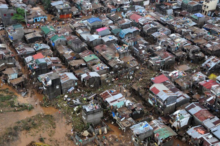 Image: Philippine Airforce aerial shot of houses damaged by Typhoon Ondoy in Marikina City, Metro Manila