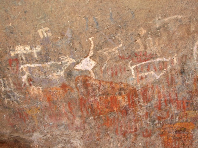 Country: South Africa
Site: Wonderwerk Cave
Caption: Rock paintings on the wall of the cave near the entrance. These had been covered by graffiti, removed in 1993.
Image Date: April 2 2006
Photographer: David Morris
Provenance: 2010 Watch Nomination
Original: from Share File