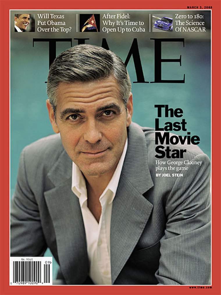 Academy Award-nominee George Clooney is touted as \"The Last Movie Star\" in the March 3, 2008 Time Magazine.