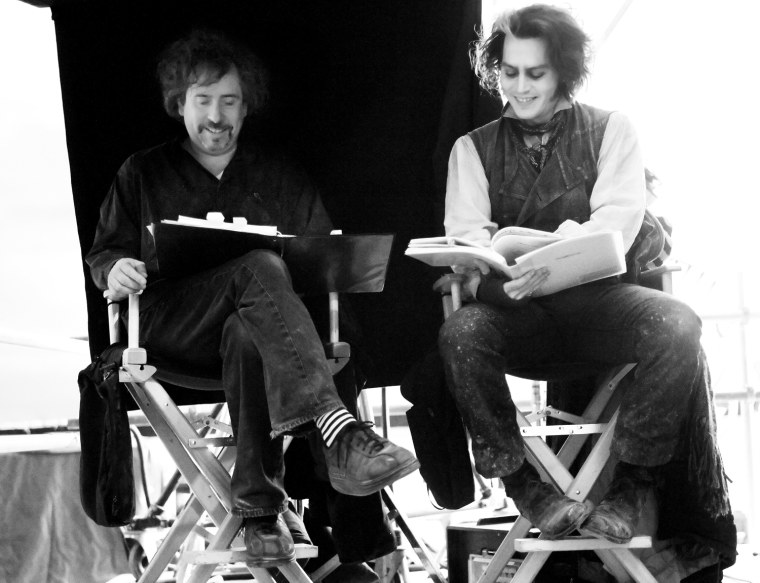 Sweeney Todd: The Demon Barber of Fleet Street (2007)
Directed by Tim Burton
Shown: Director Tim Burton on set with actor Johnny Depp (as Sweeney Todd)
© 2007 by DreamWorks LLC and Warner Bros. Entertainment Inc. All Rights Reserved.
Photo Credit: Leah Gallo